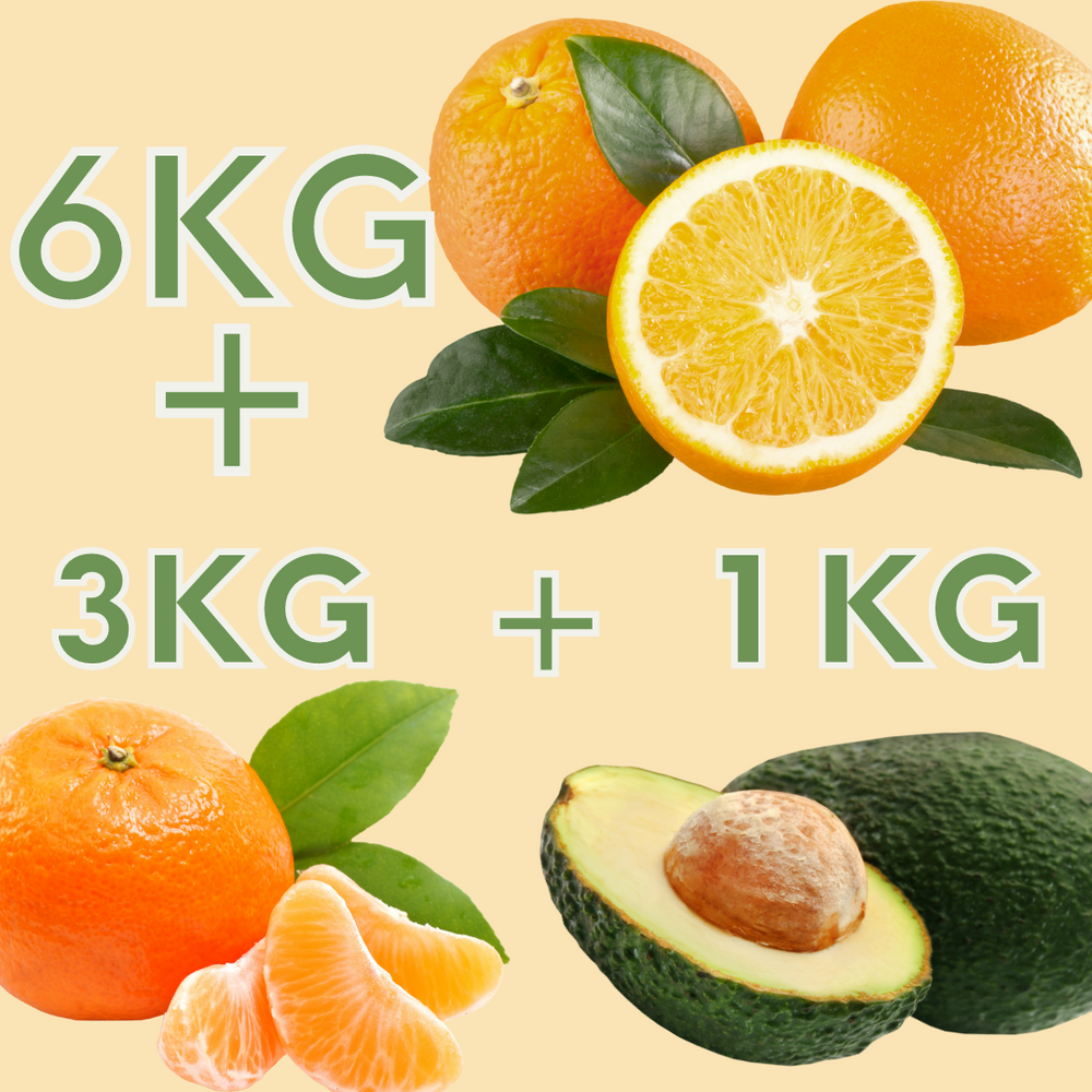 6 Kg Naranja + 3 Kg Mandarina + 1 k Aguacate Hass